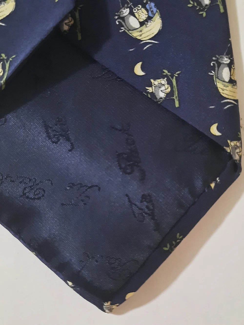 Charleston Tie Rack Navy Blue 100% Silk Whimsical Owl & Moon Print Men's Tie
